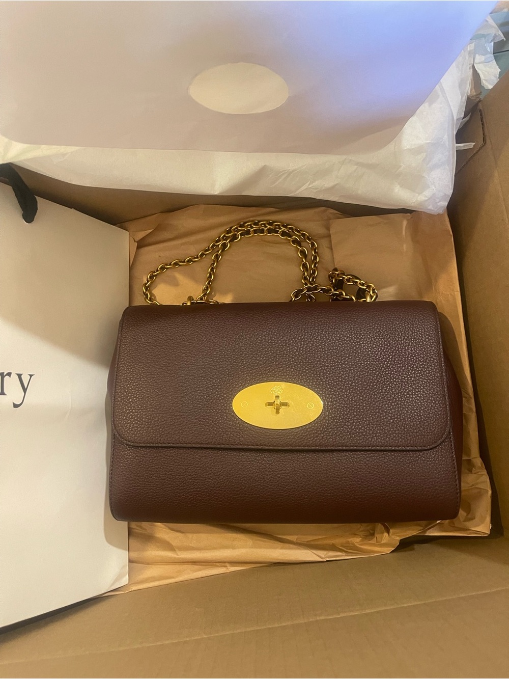 Mulberry Medium Lily Oxblood Classic Grain Leather Gold Chain Shoulder Bag